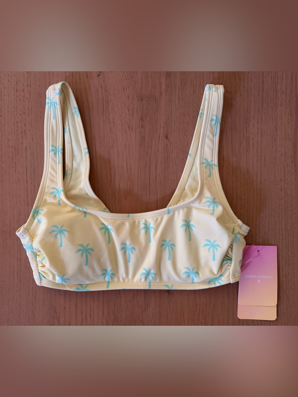 Limited Edition Stoney Clover Lane Yellow Palm Print Scoop Bikini Top NWT XS/S